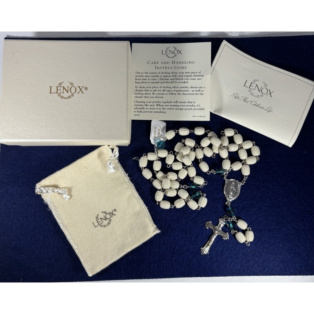 LENOX December Birthstone Topaz Turquoise ROSARY STERLING SILVER - - NEW in BOX
